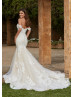 Ivory Lace Tulle Sweet Wedding Dress With Horsehair Trim